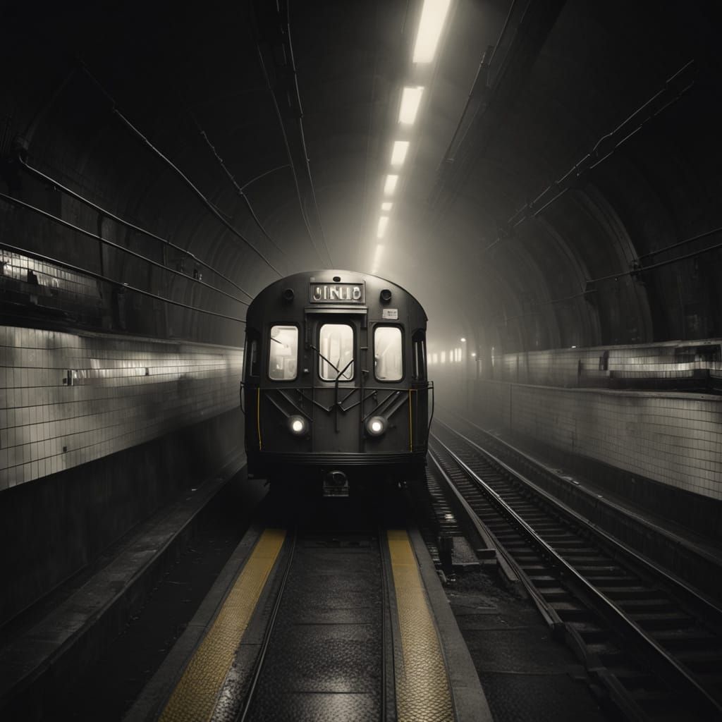 Film Noir Subway Car Entering Tunnel