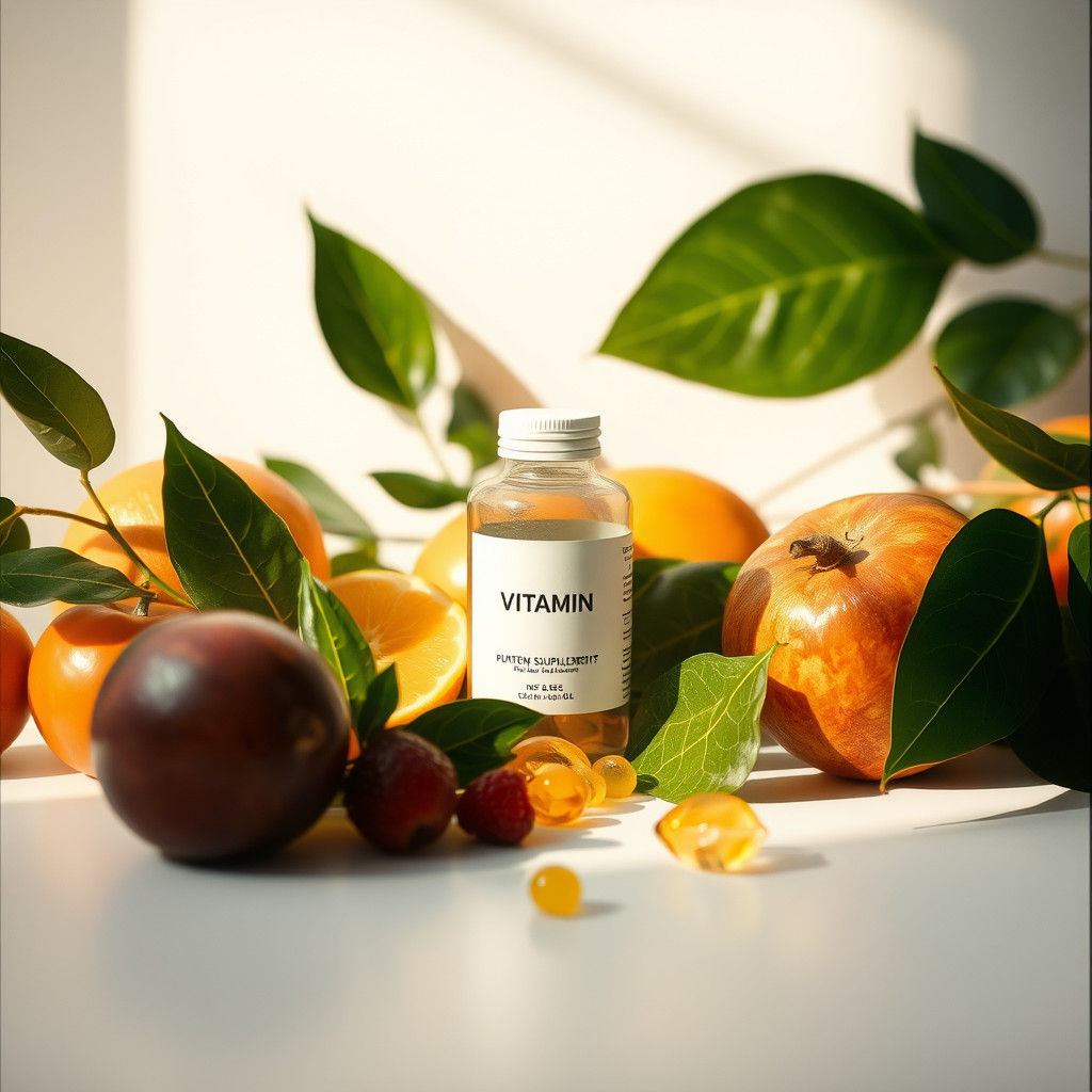 Vitamin Supplements Bottle with Fruit Still Life