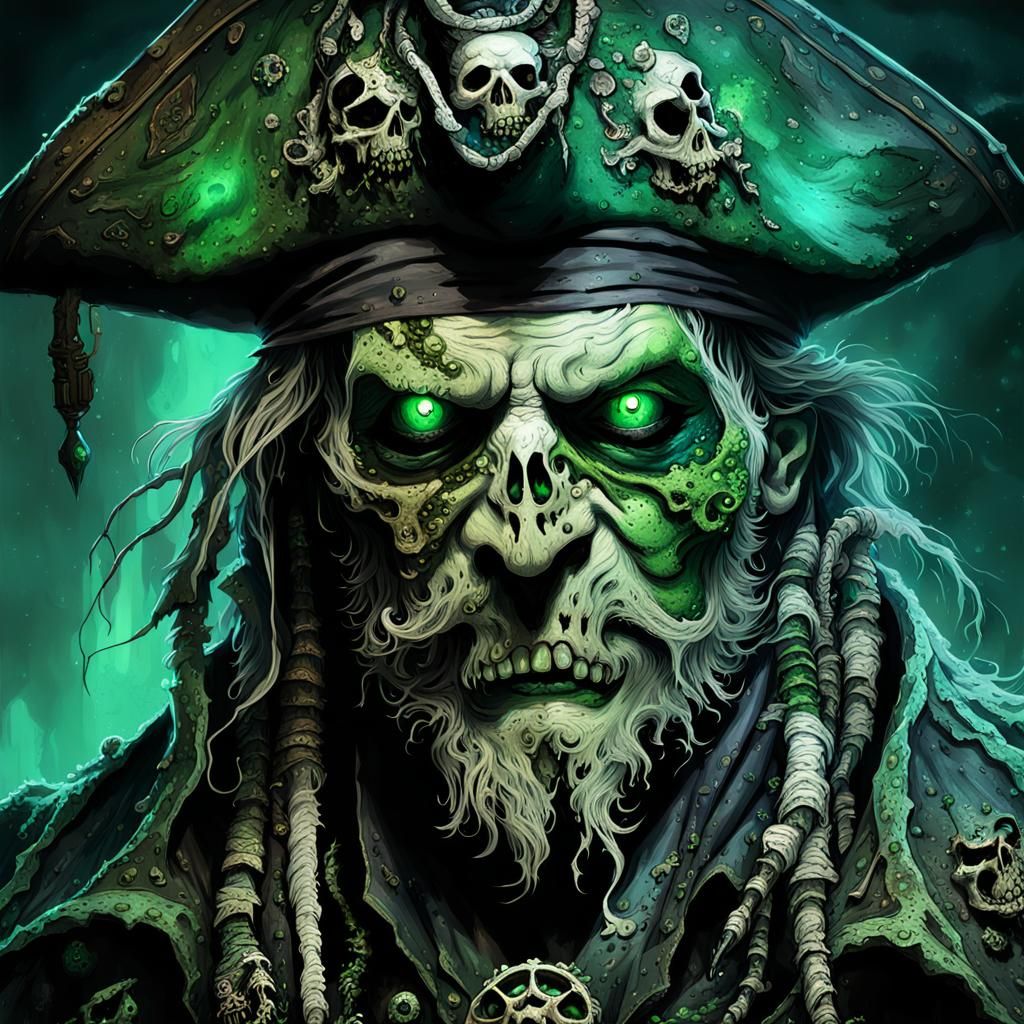 Ghostly Pirate Captain in Dark Fantasy Style