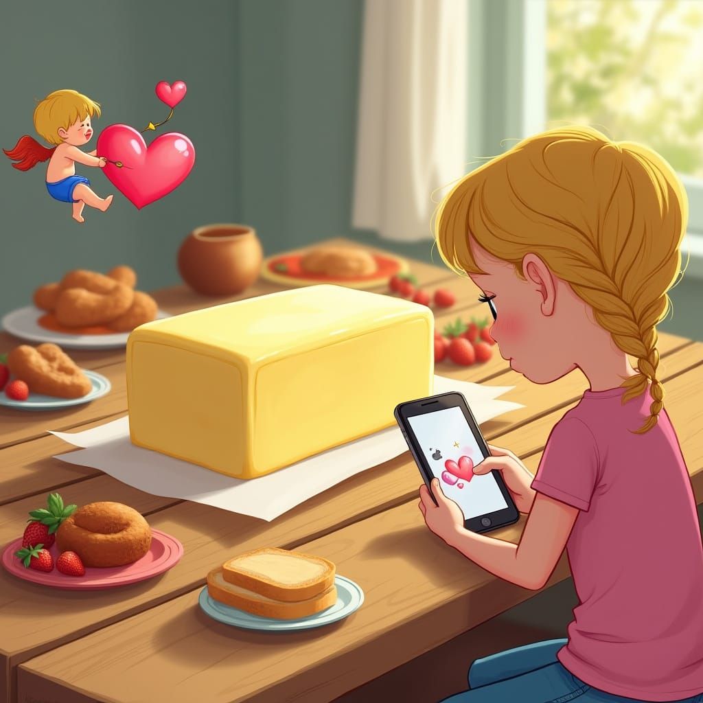 Cupid's Arrow Strikes Butter: Whimsical Digital Art