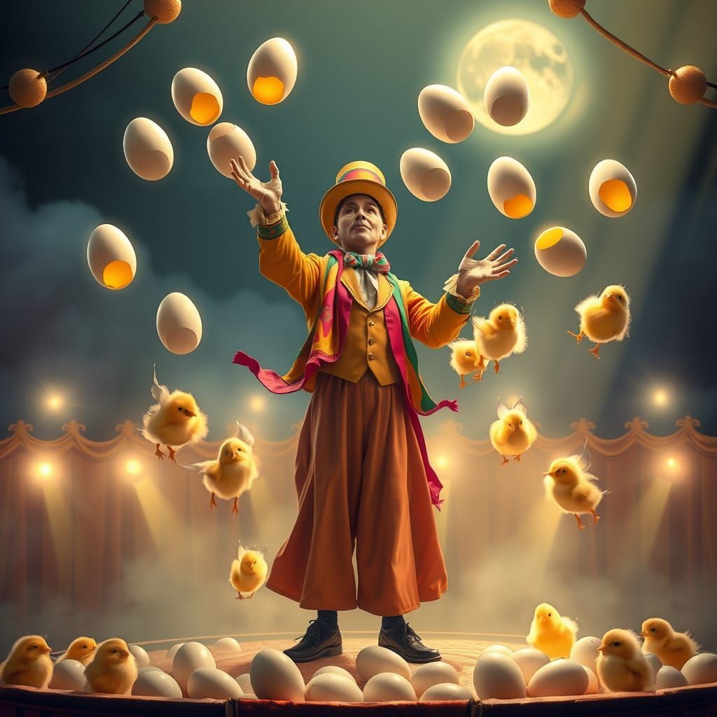 Ethereal Juggler Scene in Dreamlike Style