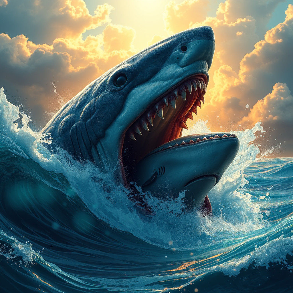 Megalodon Attacks Whale in Fantasy Concept Art