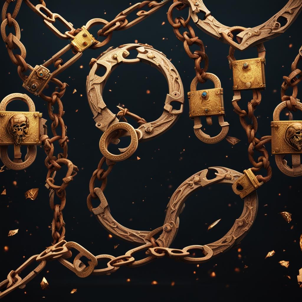 Broken Chains on Black Arms in Detailed Matte Painting