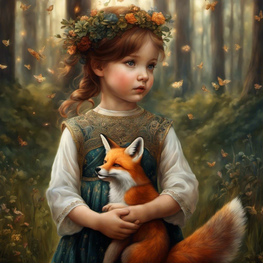 Ornate Portrait: Toddler and Fox Celtic Knot