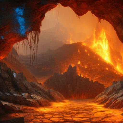 Fantastical Fire Cave Concept Art
