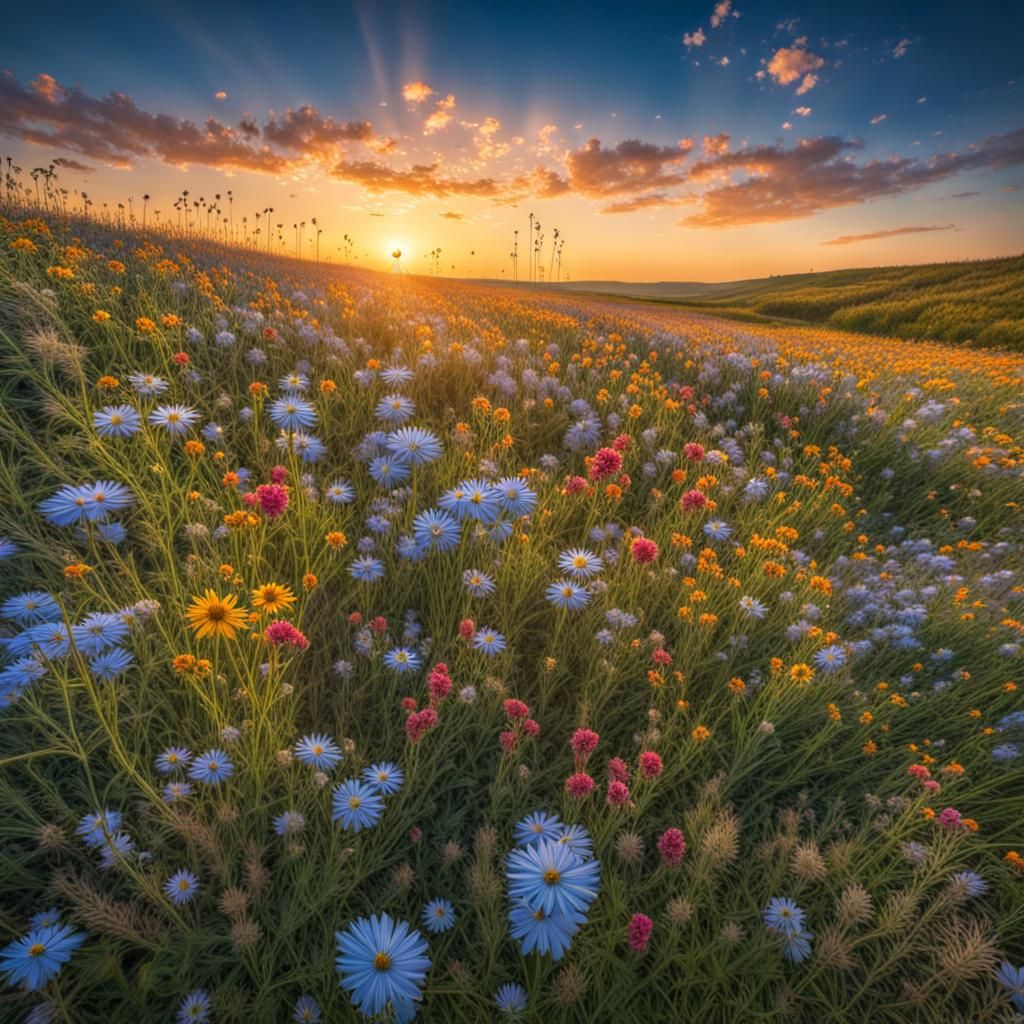 Vibrant Wildflower Field: Hyperrealistic 64MP Photo