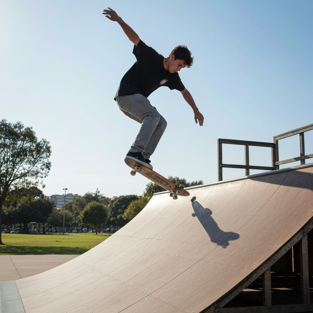 Boy Skateboarding Trick in Urban Digital Art Style