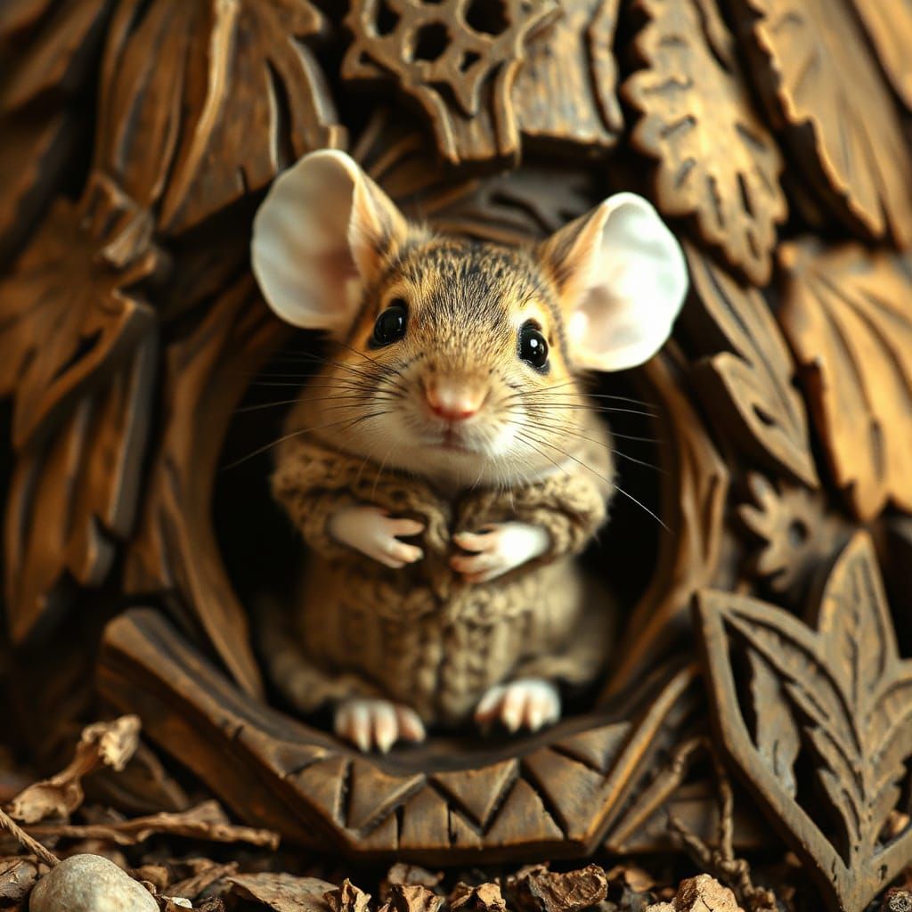 A shy mouse peeking out of its mouse hole