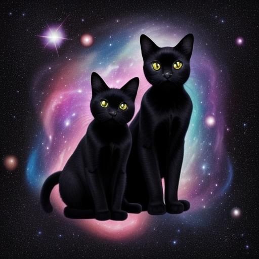 Cosmic Black Cats in Space Art