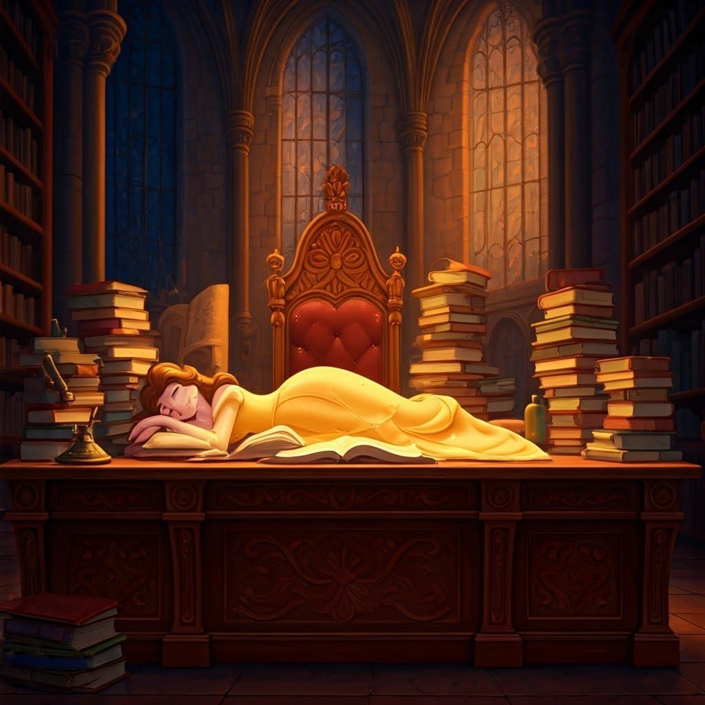 Enchanted Slumber in a Grand Library