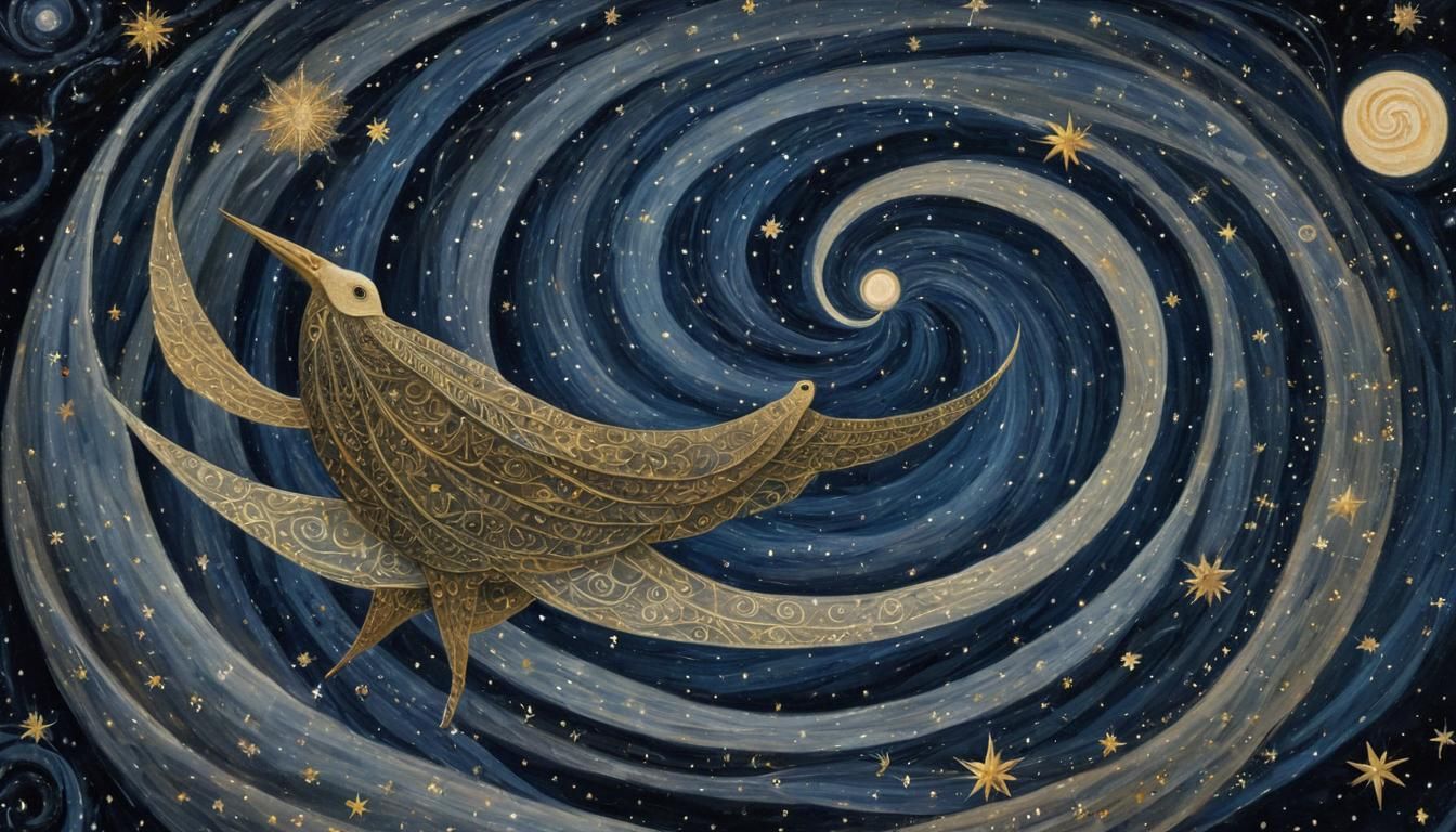 Mystical Creatures Soaring Through Galactic Starry Night