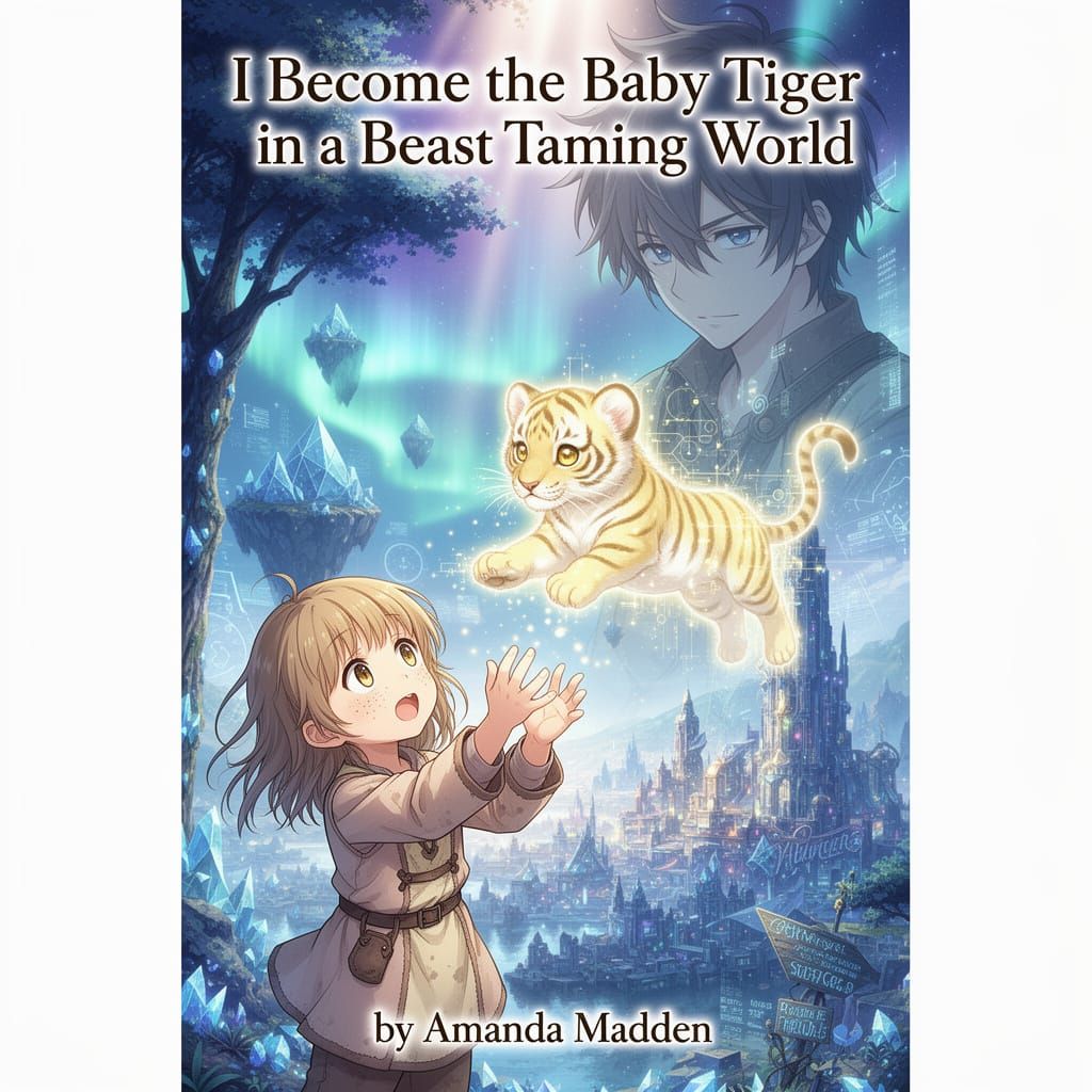 Anime. A male fantasy novel cover with a mystical but digita...