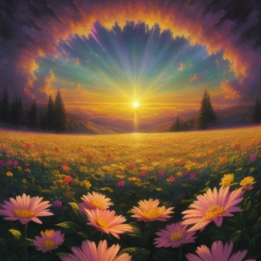Heavenly Sunrise: Neo-Impressionist Oil Painting