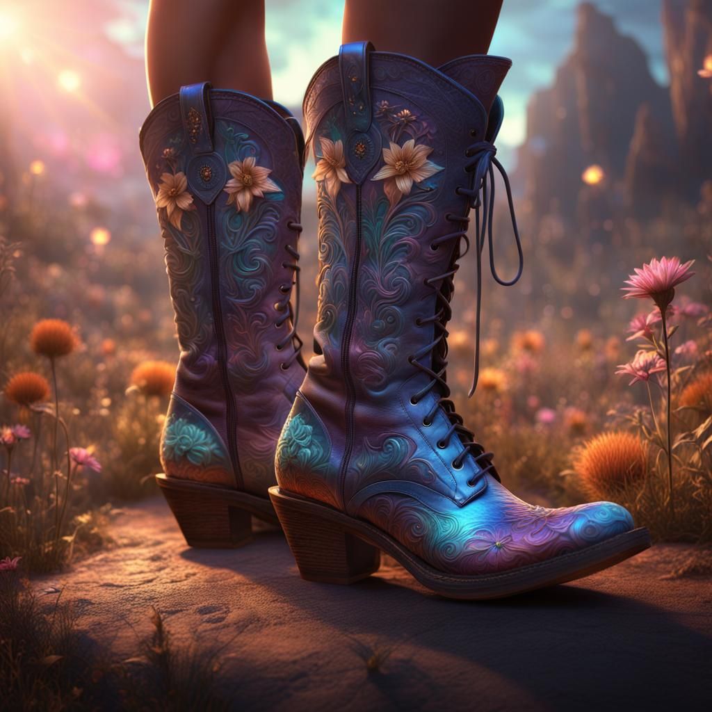 Iridescent Tattooed Cowboy Boot in 8K