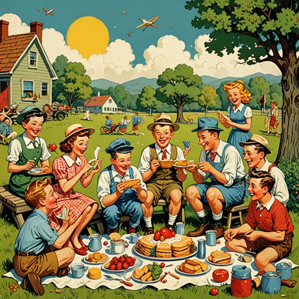 Anthropomorphic Microbes Picnic in Whimsical Storybook Style