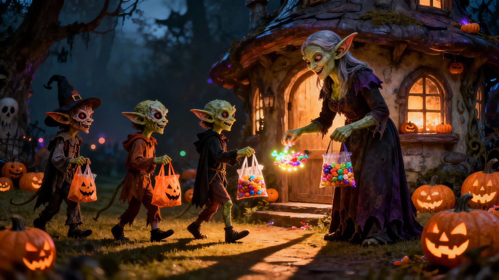 Surreal Dark Fantasy: Goblins in Halloween Costumes