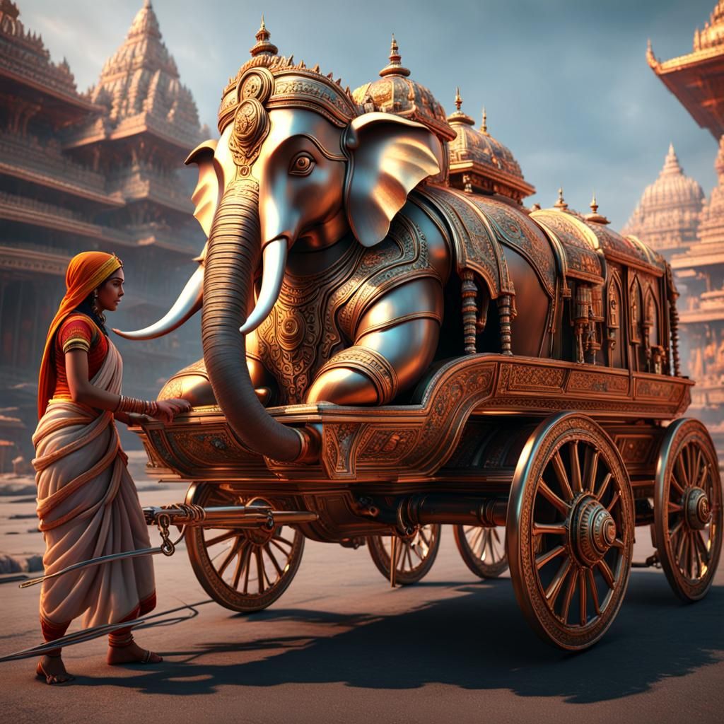 Futuristic Ayodhya Scene with Ganesha in Sci-Fi Art