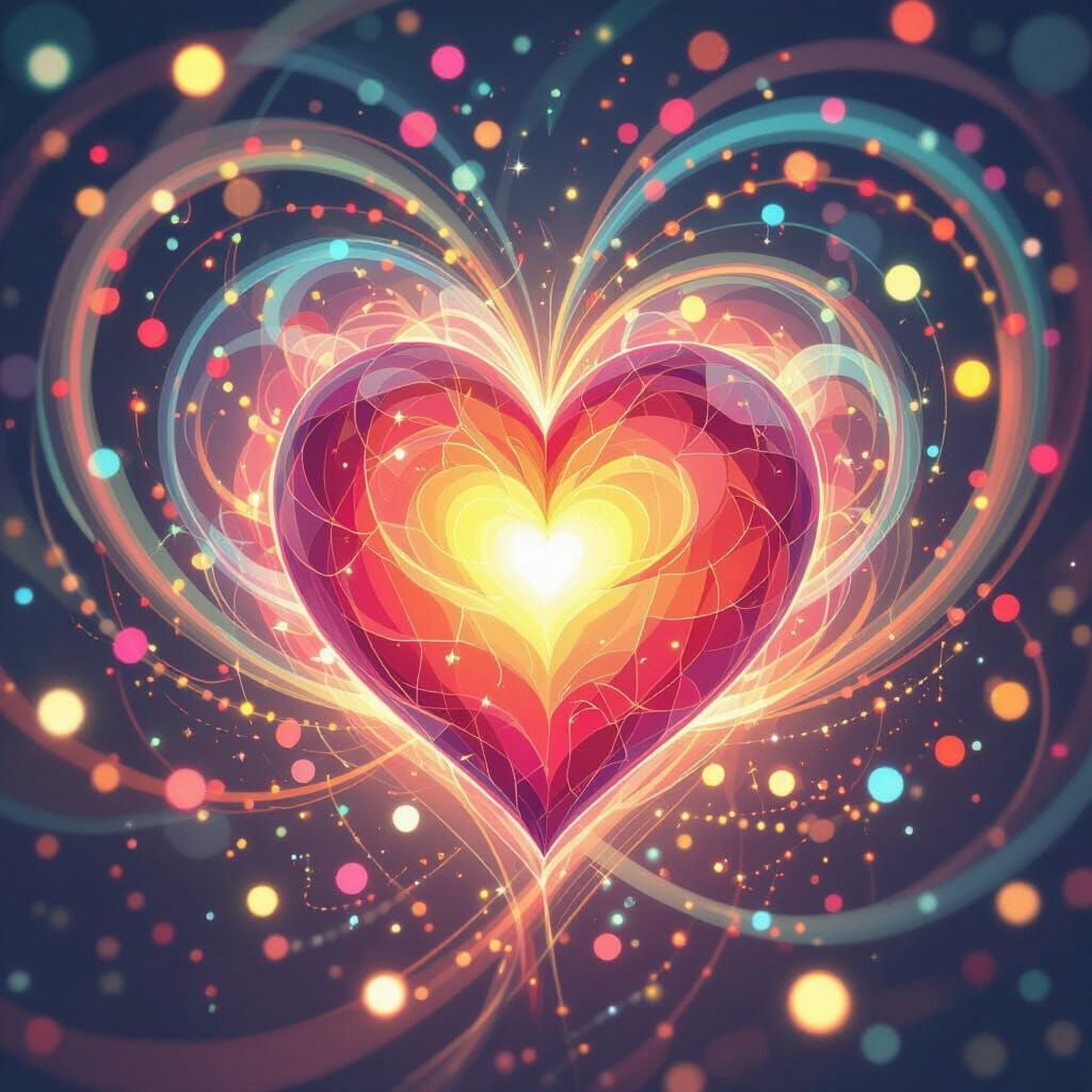 Luminous Heart Surrounded by Swirling Lights