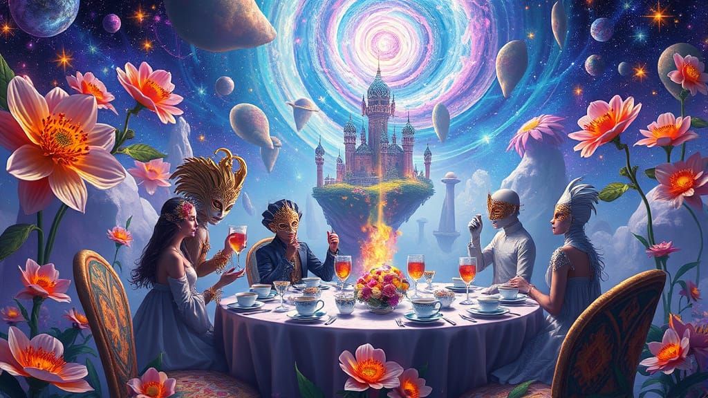 Celestial Tea Party in Dreamlike Surreal Dimension