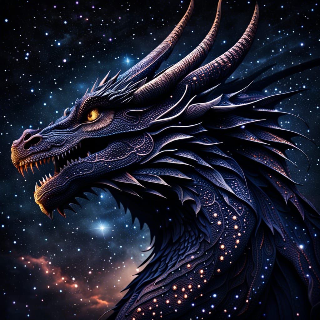 Stellar Dragon in a Dark Sky: Hyperrealistic Image