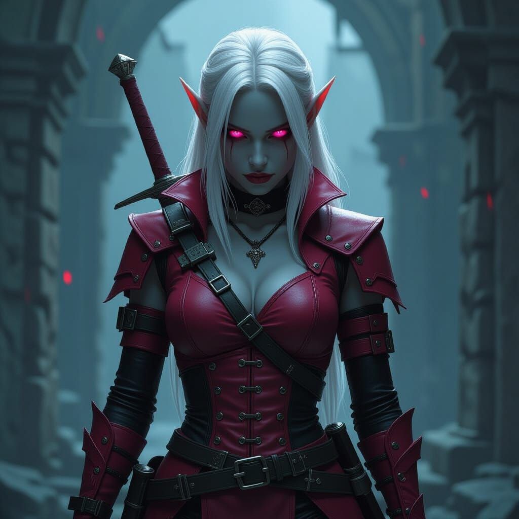 Drow Elf Lost in Dark Underground City
