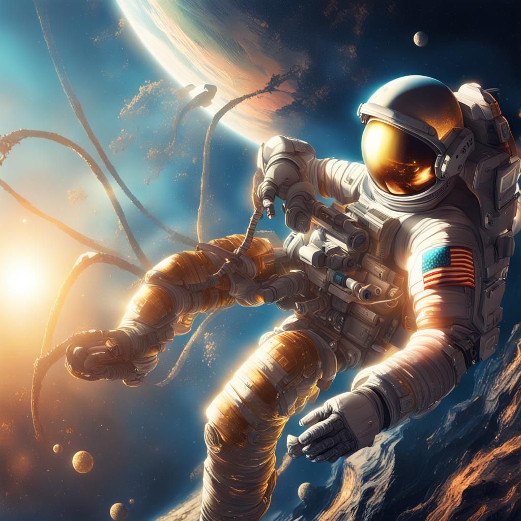 Astronaut Gazing at Earth: Digital Concept Art
