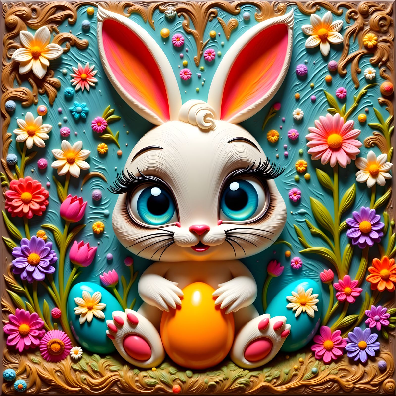 Whimsical Easter Bunny in Vibrant Impasto Style