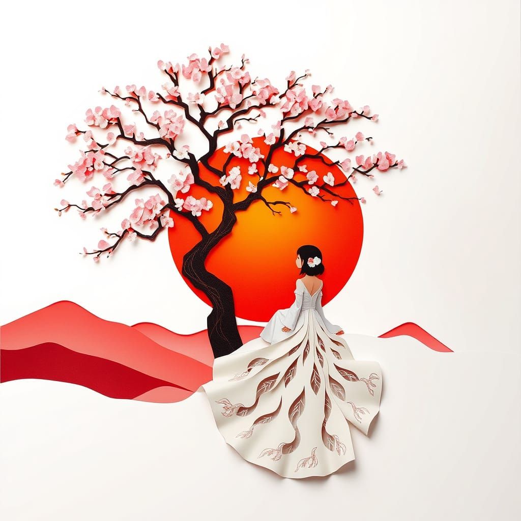 Sakura Tree Dreamscape in Intricate Paper Applique