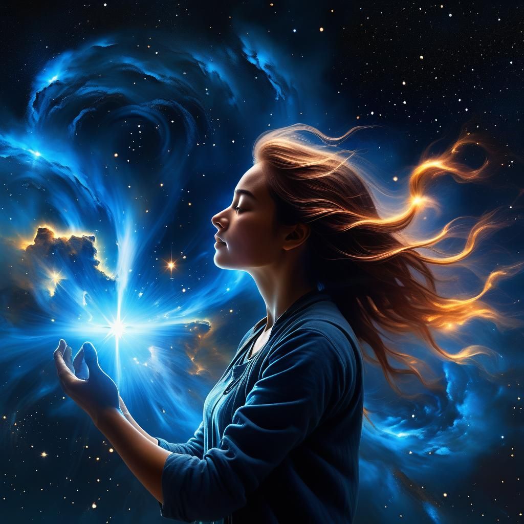 Woman Creates a Star from Nebula, Digital Art