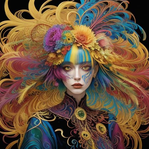 Dragon-Peacock Woman Portrait in Abstract Expressionism