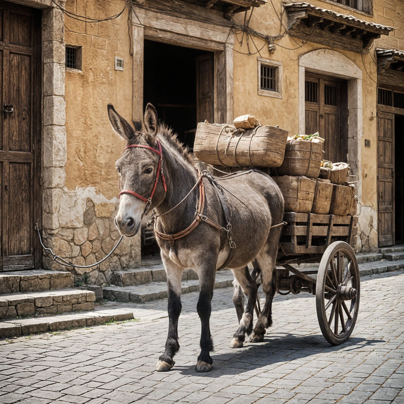 Donkey Pulling a Cart: Rural Scene