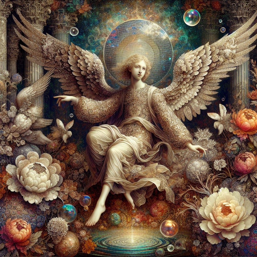 Ethereal Fallen Angel in Renaissance Painting Style