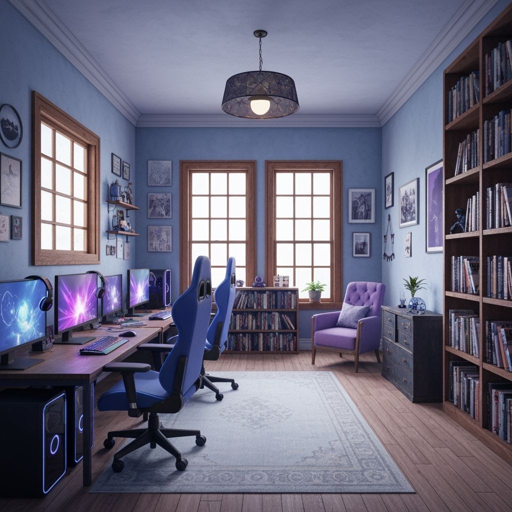 Cozy Office Reading Room with Gaming Computers