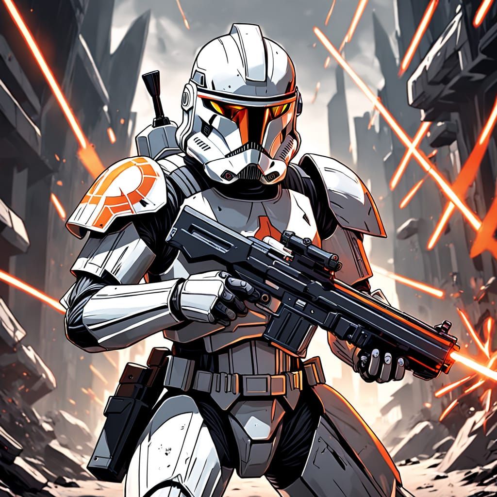Epic Clone Trooper Battle Scene in Anime-Inspired Digital Ar...