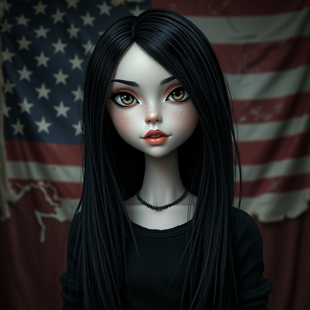 Girl in Bratz Style with American Flag