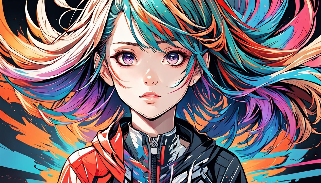 Vibrant Anime Girl Portrait with Dynamic Lighting
