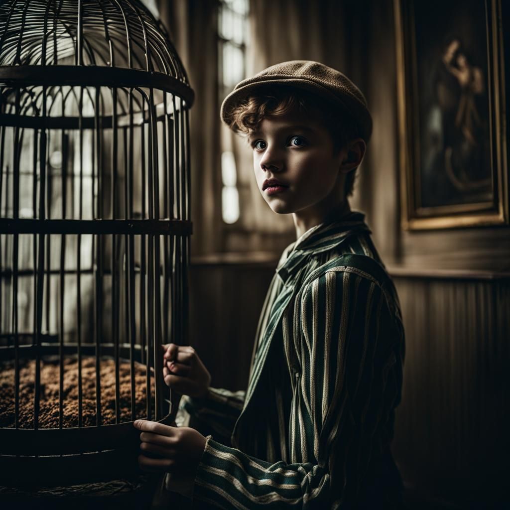 Tinkerbell in Birdcage: Art Nouveau AI Image