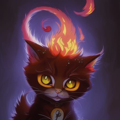 Chibi Flaming Cat Portrait with Runic Magic