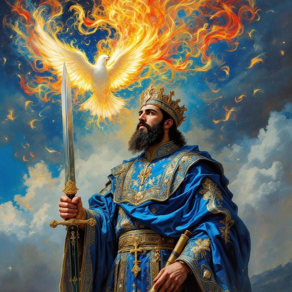 Syrian Man with Sword, Cross and Torah, Ornate Illustration