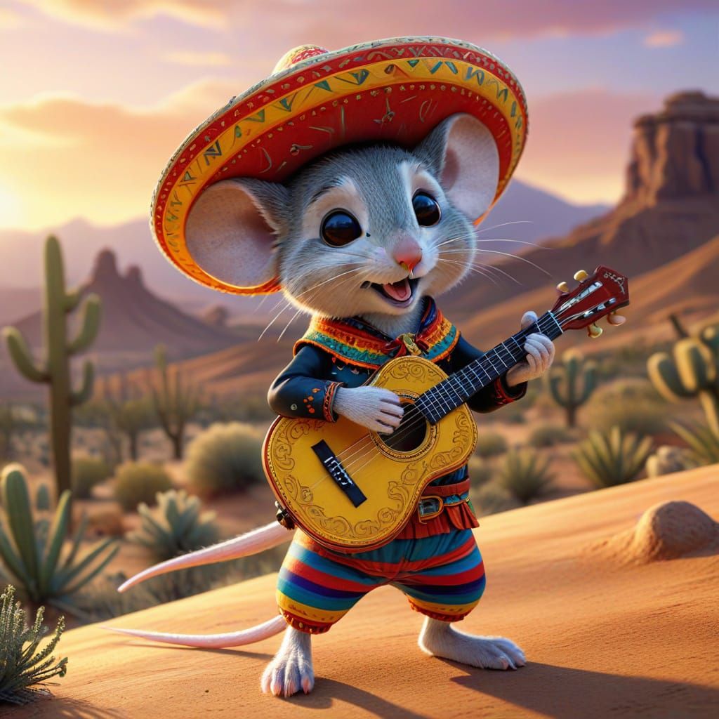 Festive Mariachi Mouse Plays Vihuela in Pixar Style