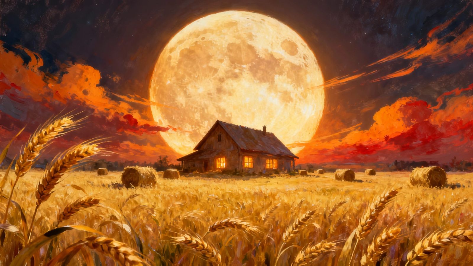 Surreal Harvest Moon Landscape Digital Painting