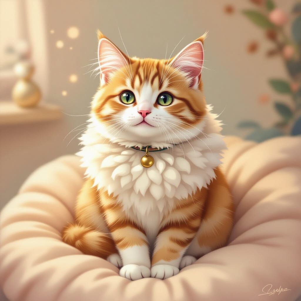 Cat with Fluffy Collar in Surrealist Style