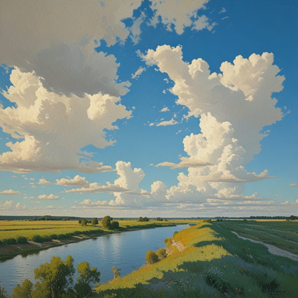 Rustic Russian Countryside Scene in Warm Evening Light