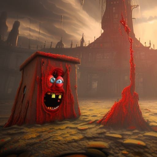 Demented Bloody Spongebob: Detailed Matte Painting