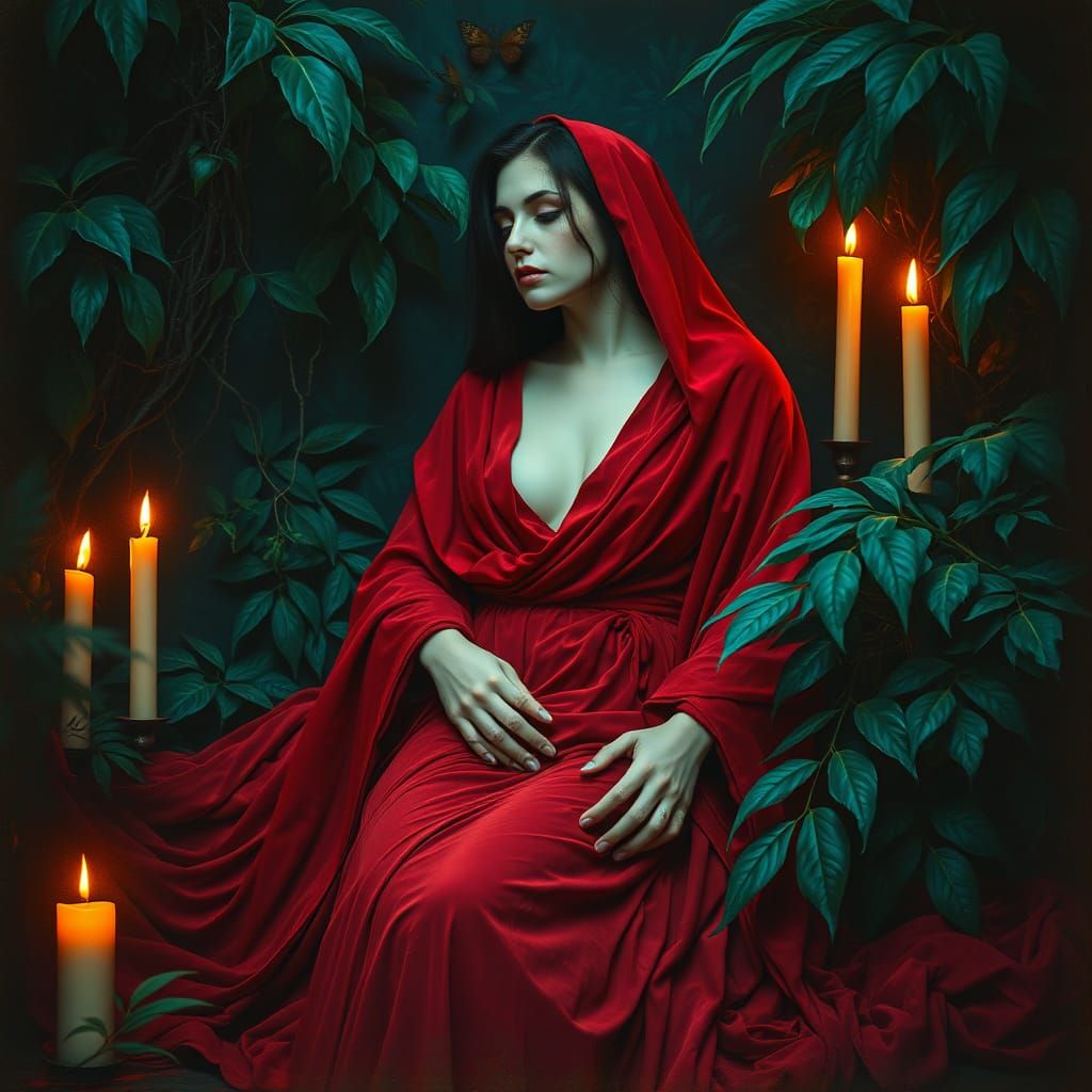 Mysterious Woman Lost in Noir-Lit Dreamscape