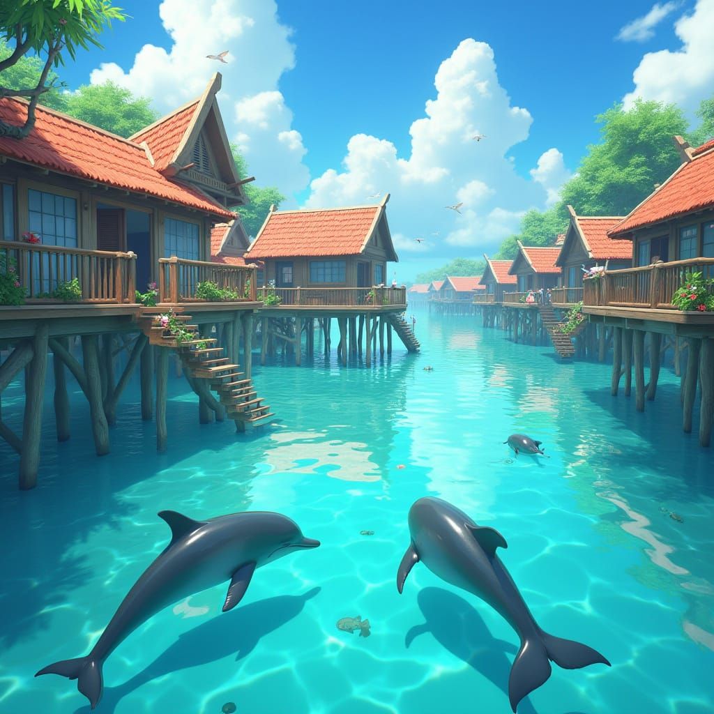 Turquoise Village: Vibrant 3D Anime Art
