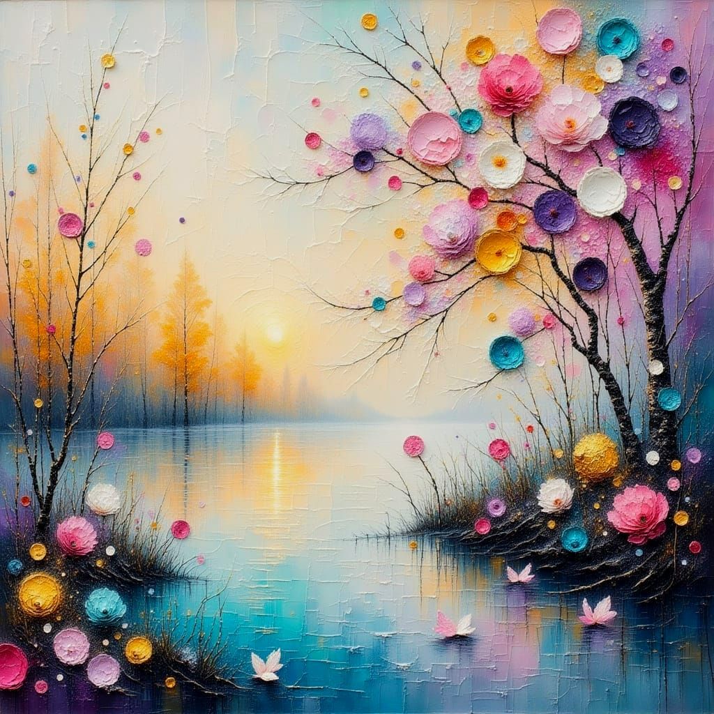 Ethereal Impressionistic Landscape with Textured Brushstroke...