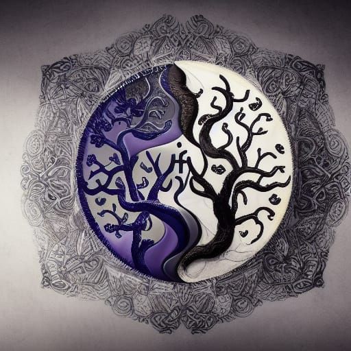 Ying and Yang Tree of Life: Detailed Fantasy Art