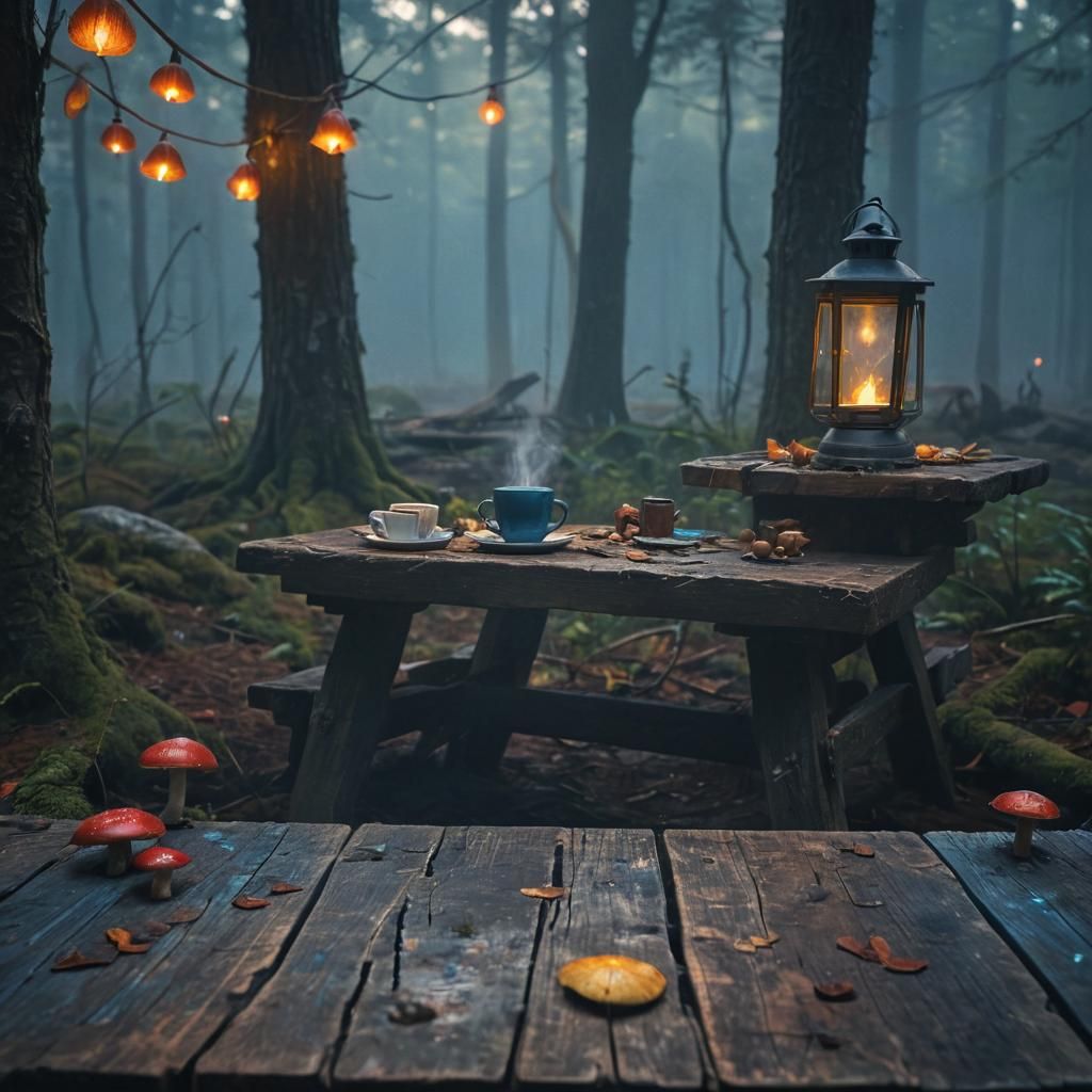 Mystical Coffee Cup in Misty Forest Concept Art