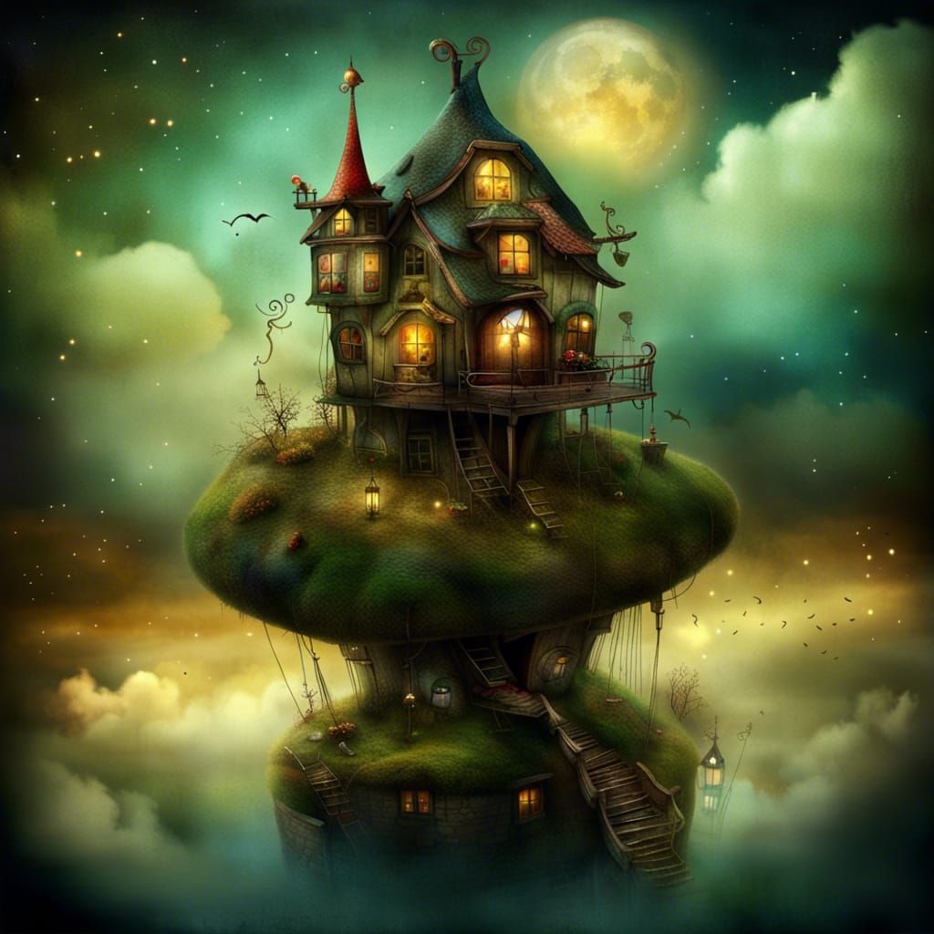 Magical House in the Clouds, Illustrated Style